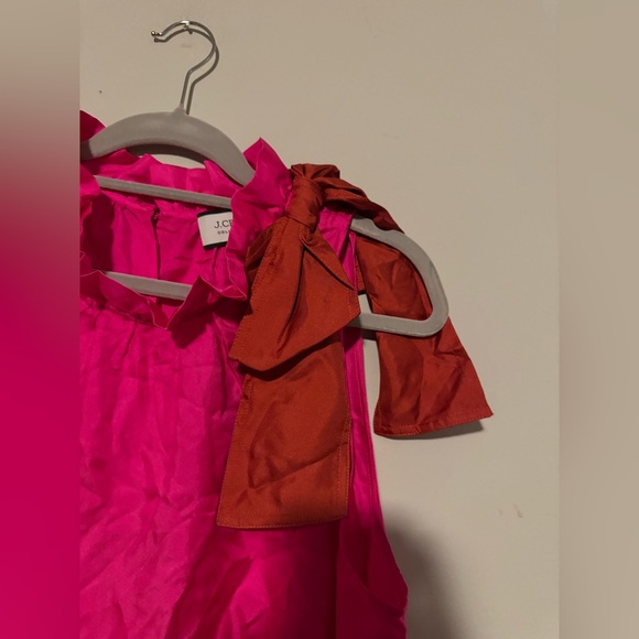 NWT J.Crew Pink and Red Orange Silk Top with Bow Detail - Picture 3 of 9